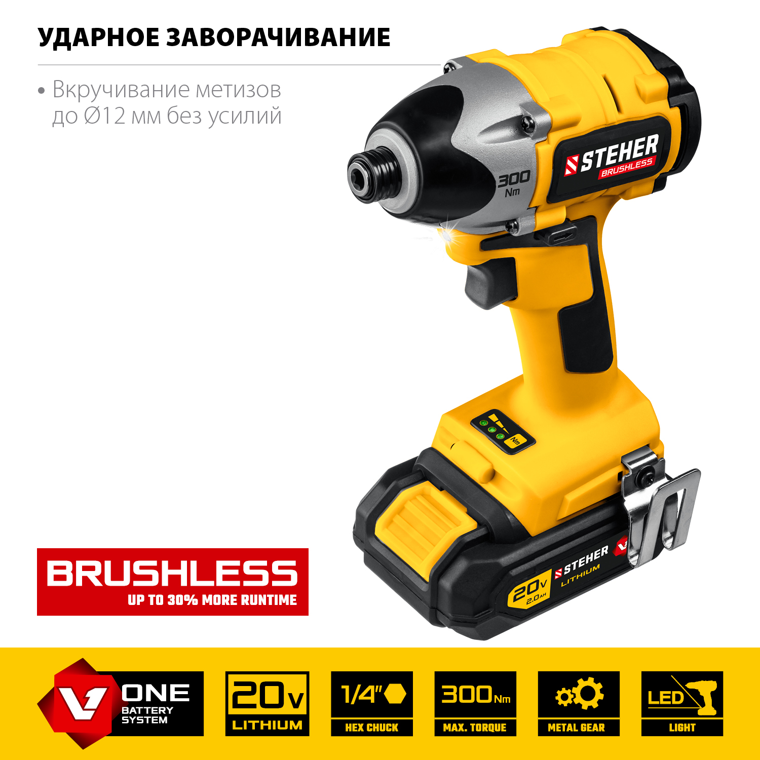 Бесщеточный винтоверт, 2 АКБ (2 Ач), в кейсе CSB-300-2